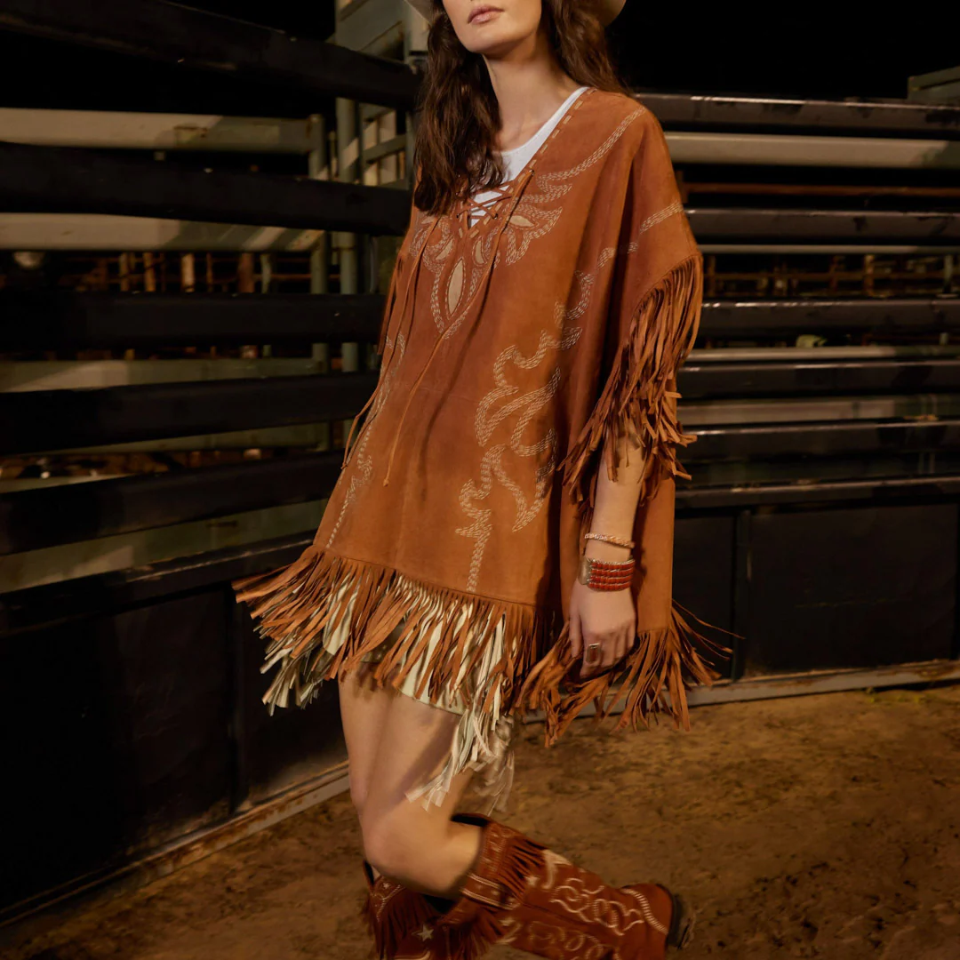 Double D Ranch Women's Rope & Ride Poncho Suede Top - Image 3