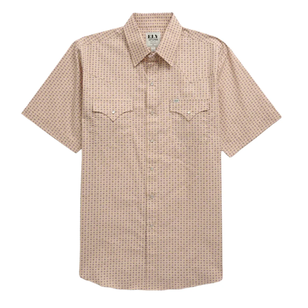 Ely Cattleman Men's Geometric Print Short Sleeve Snap Shirt