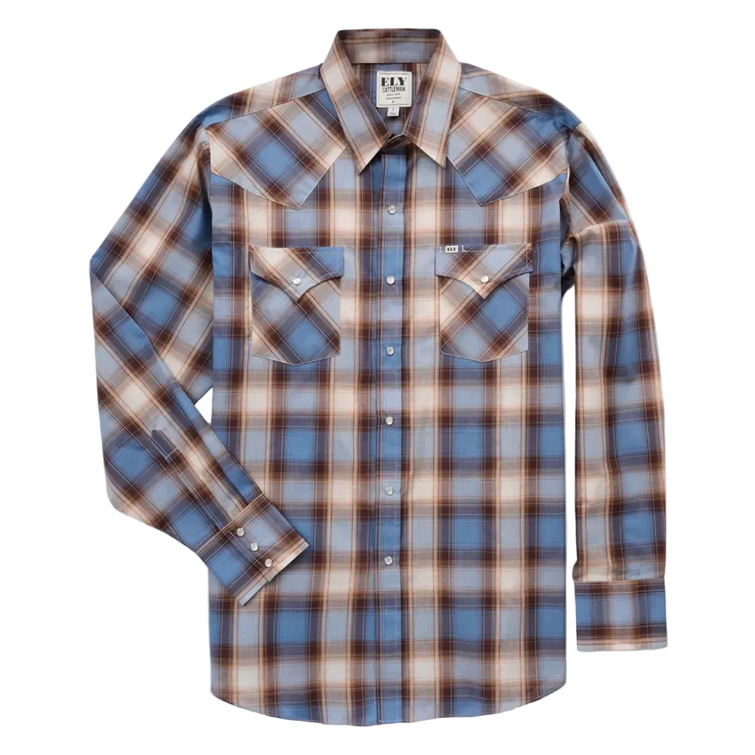 Ely Cattleman Men's Textured Plaid Long Sleeve Snap Shirt