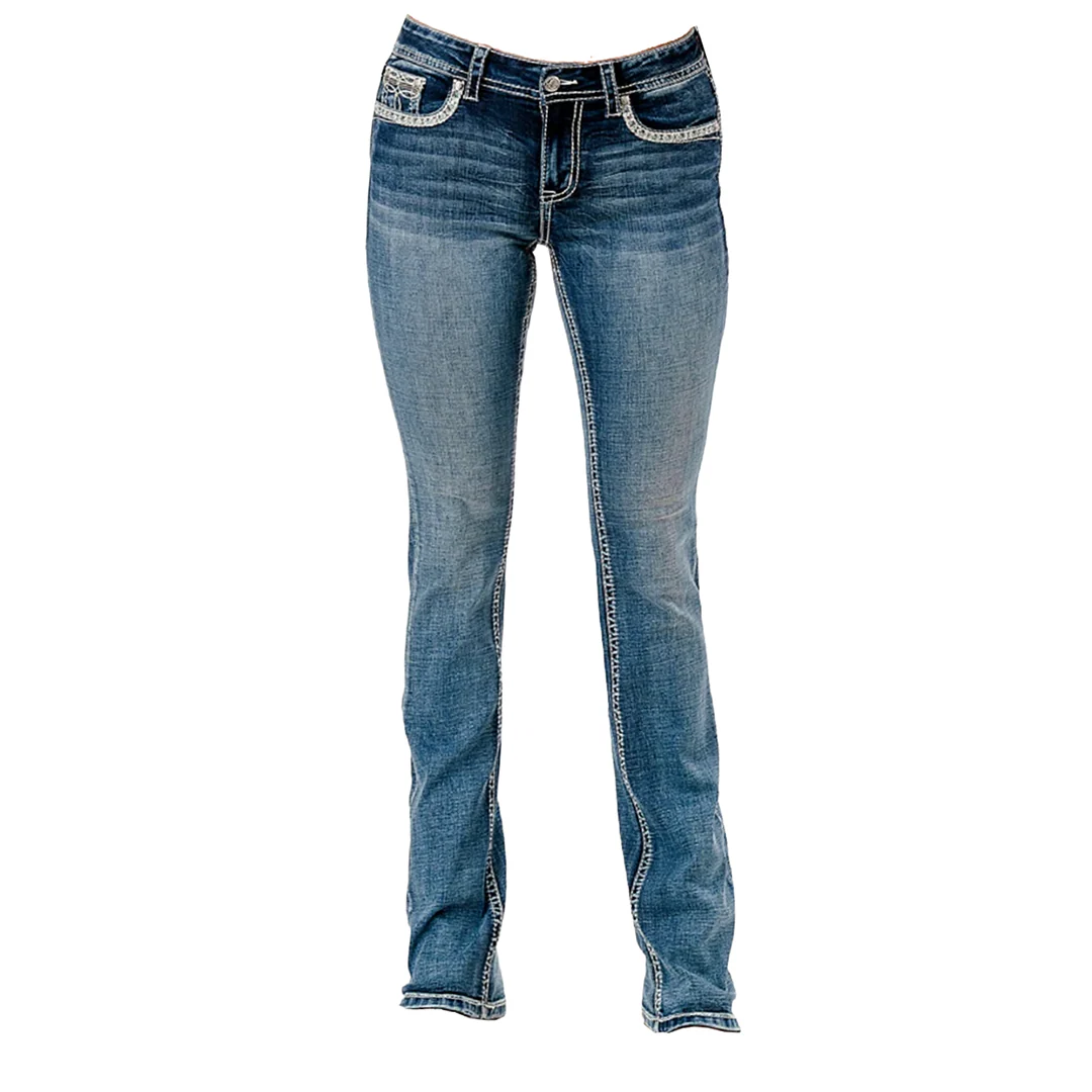 Grace in LA Women's Boot Stitch Embroidery Bootcut Jeans - Image 2