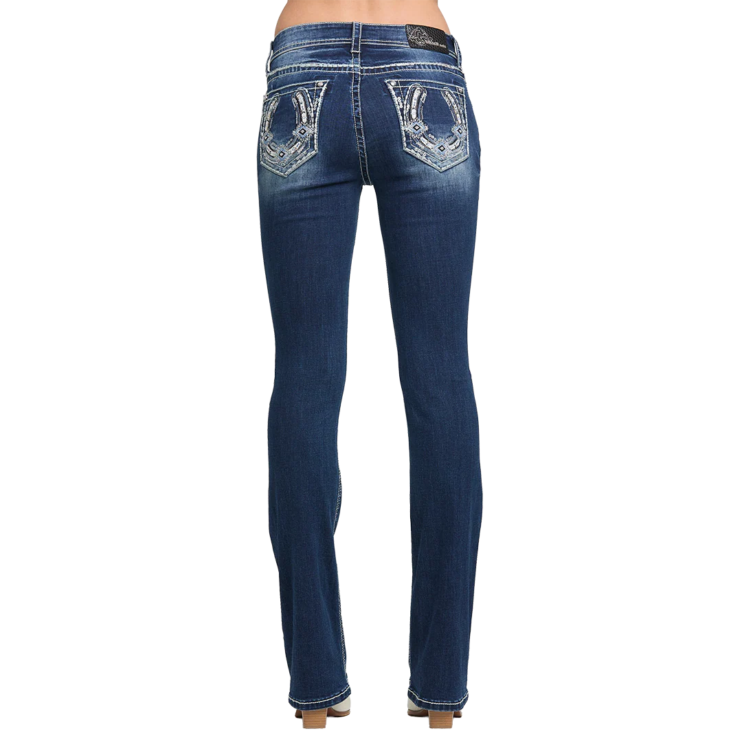 Grace in LA Women's Horseshoe Embroidered Bootcut Jeans