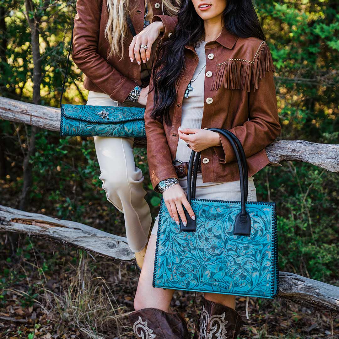 Juan Antonio Hand Tooled Latch Crossbody Clutch - Image 14