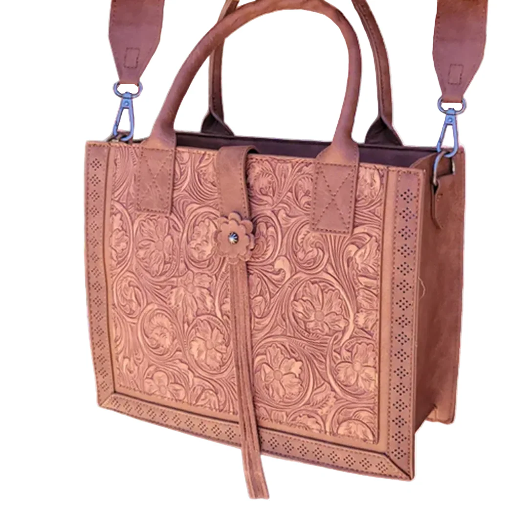 Justin Floral Tooling Tote Bag