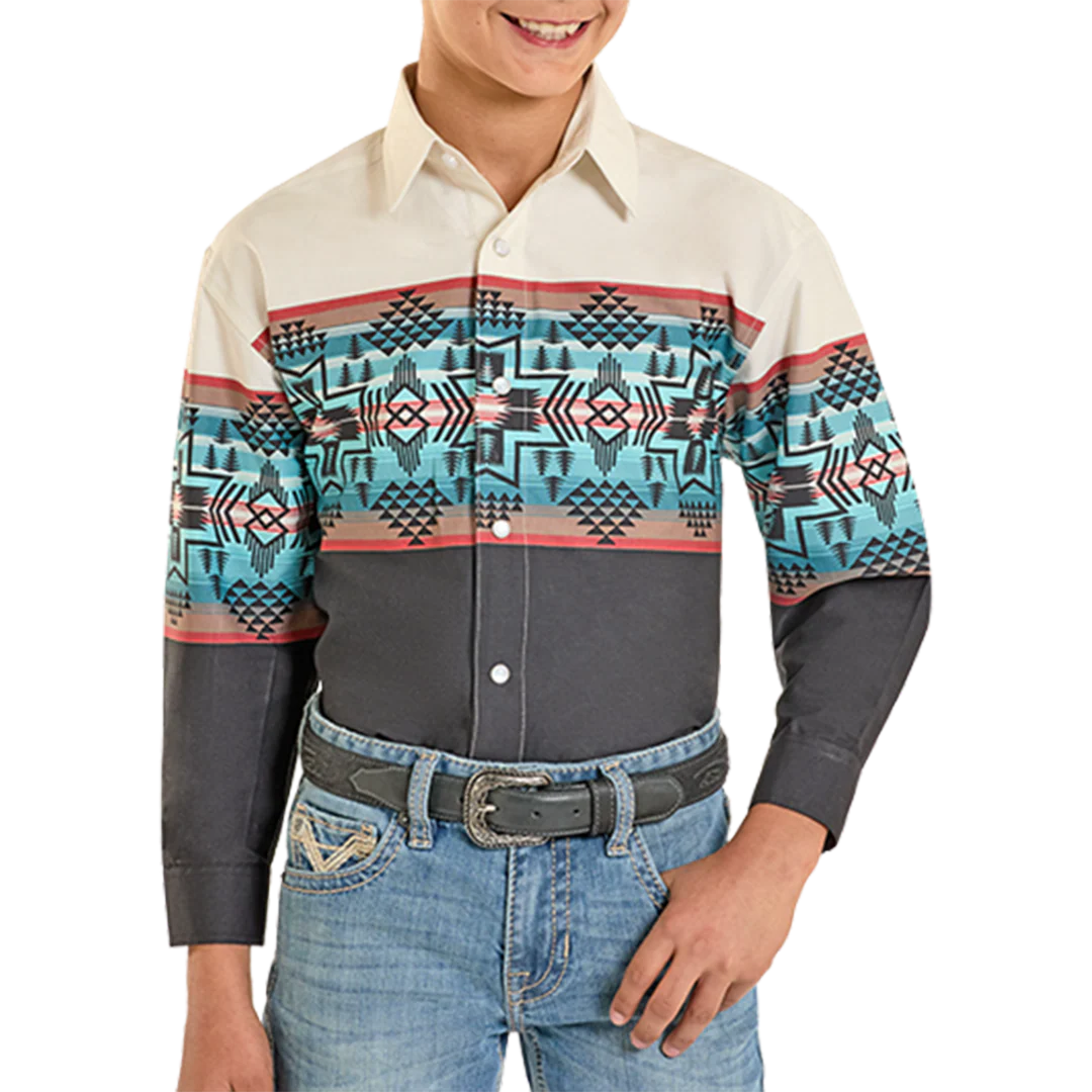 Panhandle Boys' Border Print Long Sleeve Snap Shirt