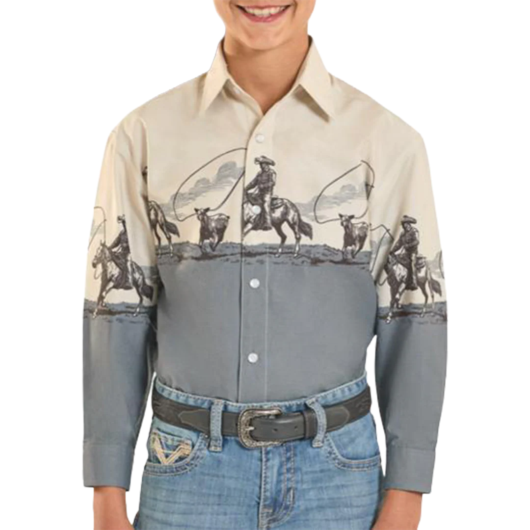 Panhandle Boys' Border Print Long Sleeve Snap Shirt