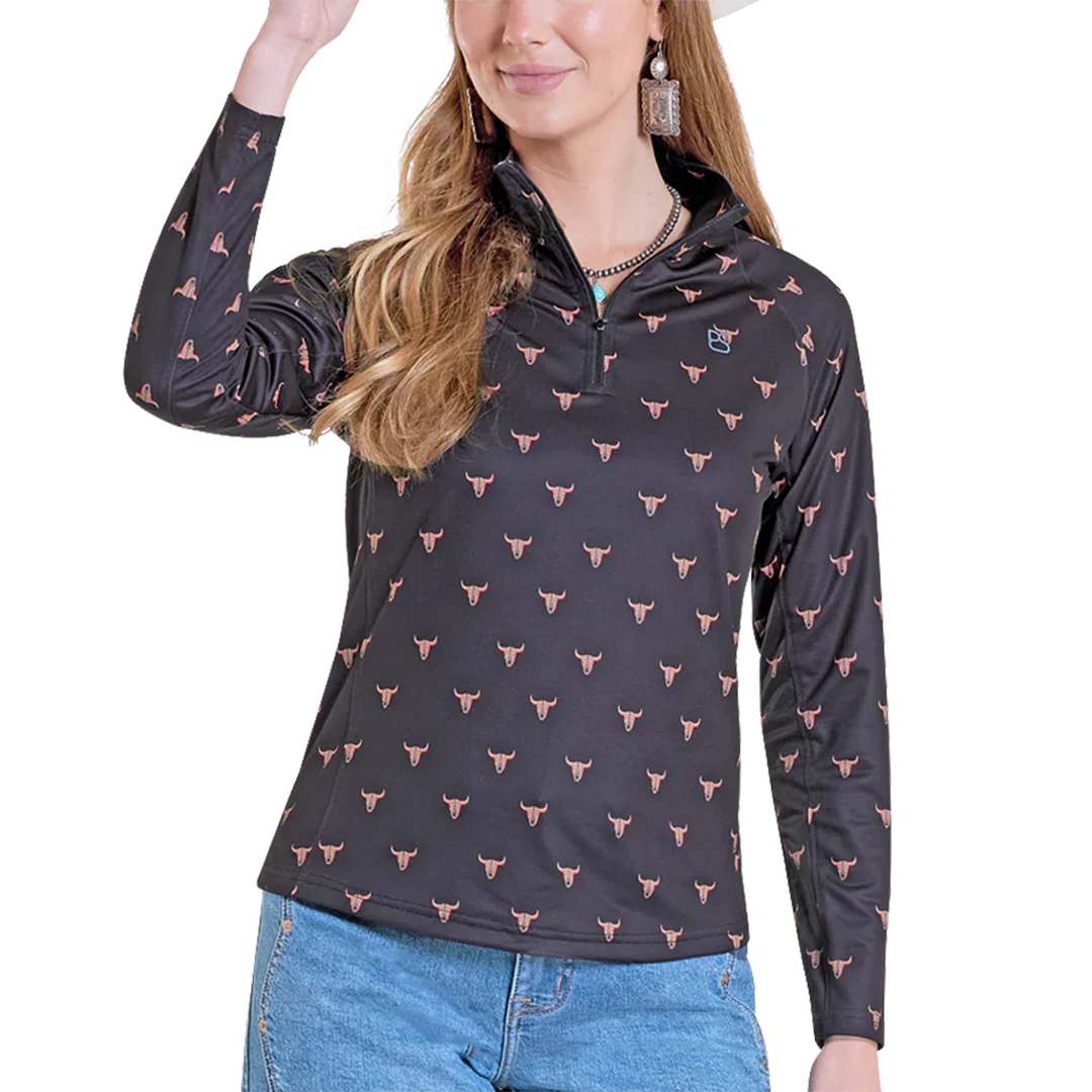 Panhandle Women's Skull Print Performance Quarter Zip Shirt