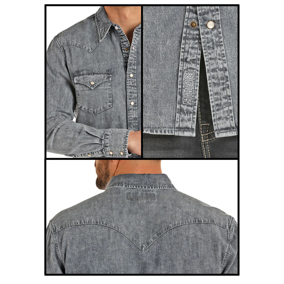 Rock & Roll Cowboy Men's Washed Denim Shirt - Image 3