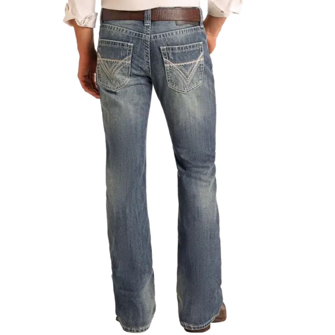 Rock & Roll Denim Men's Embroidery Bootcut Jeans