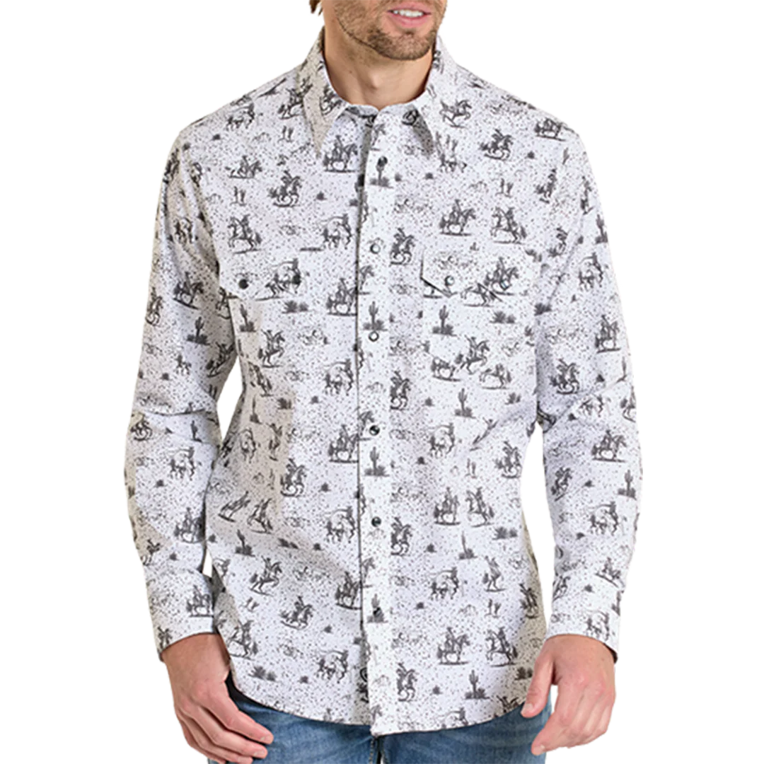Rock & Roll Denim Men's Novelty Print Long Sleeve Snap Shirt