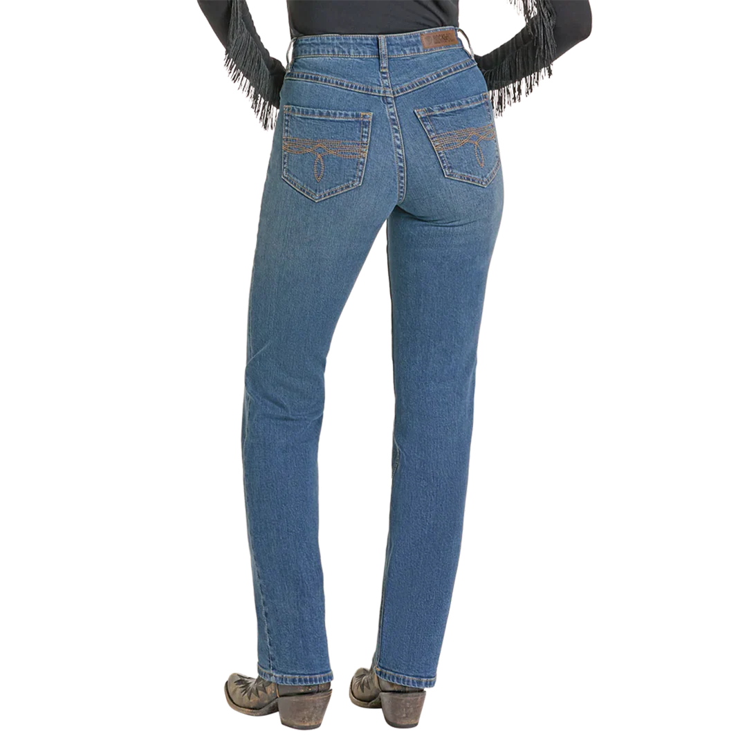 Rock & Roll Denim Women's High Rise Studded Pocket Modest Bootcut Jeans