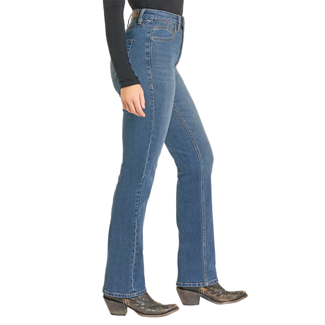 Rock & Roll Denim Women's High Rise Studded Pocket Modest Bootcut Jeans - Image 2