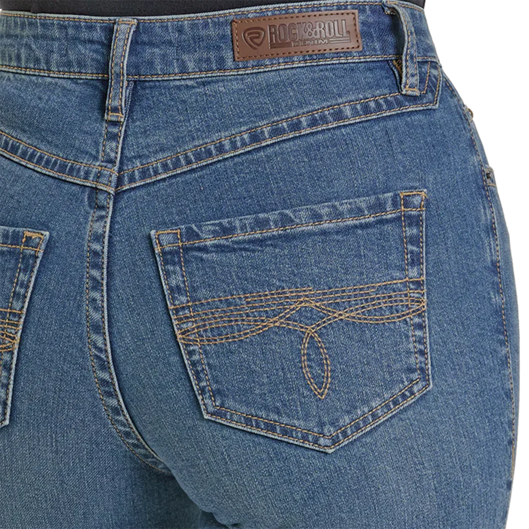 Rock & Roll Denim Women's High Rise Studded Pocket Modest Bootcut Jeans - Image 4