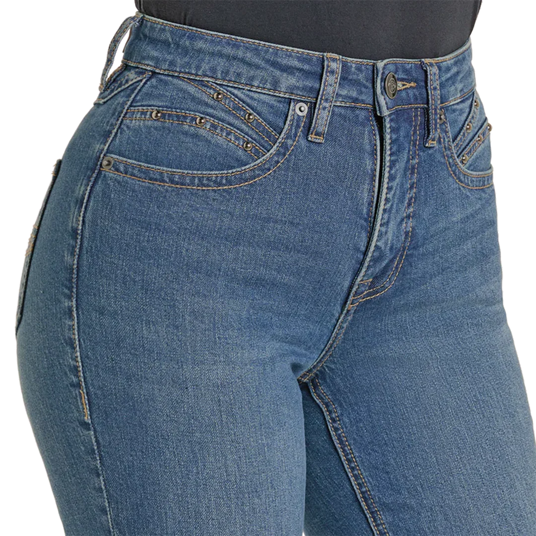 Rock & Roll Denim Women's High Rise Studded Pocket Modest Bootcut Jeans - Image 5