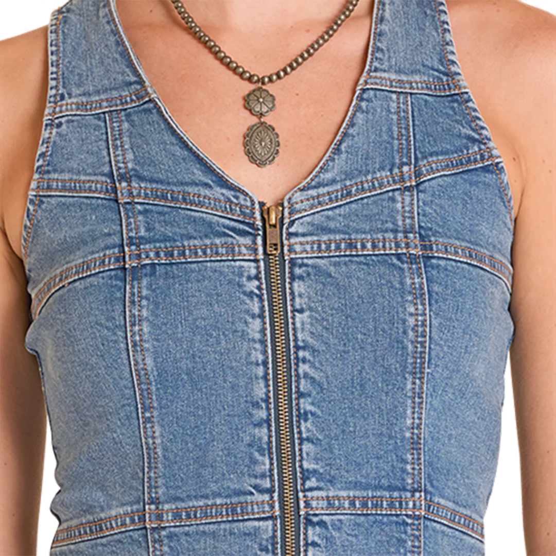 Rock & Roll Denim Women's Seamed Zip Up Vest - Image 3