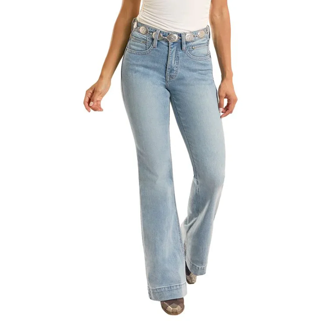 Rock & Roll Denim Women's Turquoise Coin Pocket Trouser Jean - Image 2
