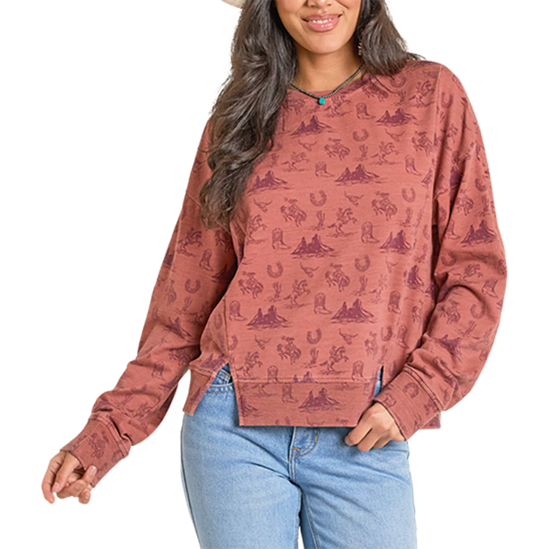 Rock & Roll Denim Women's Western Mountain Graphic Pullover