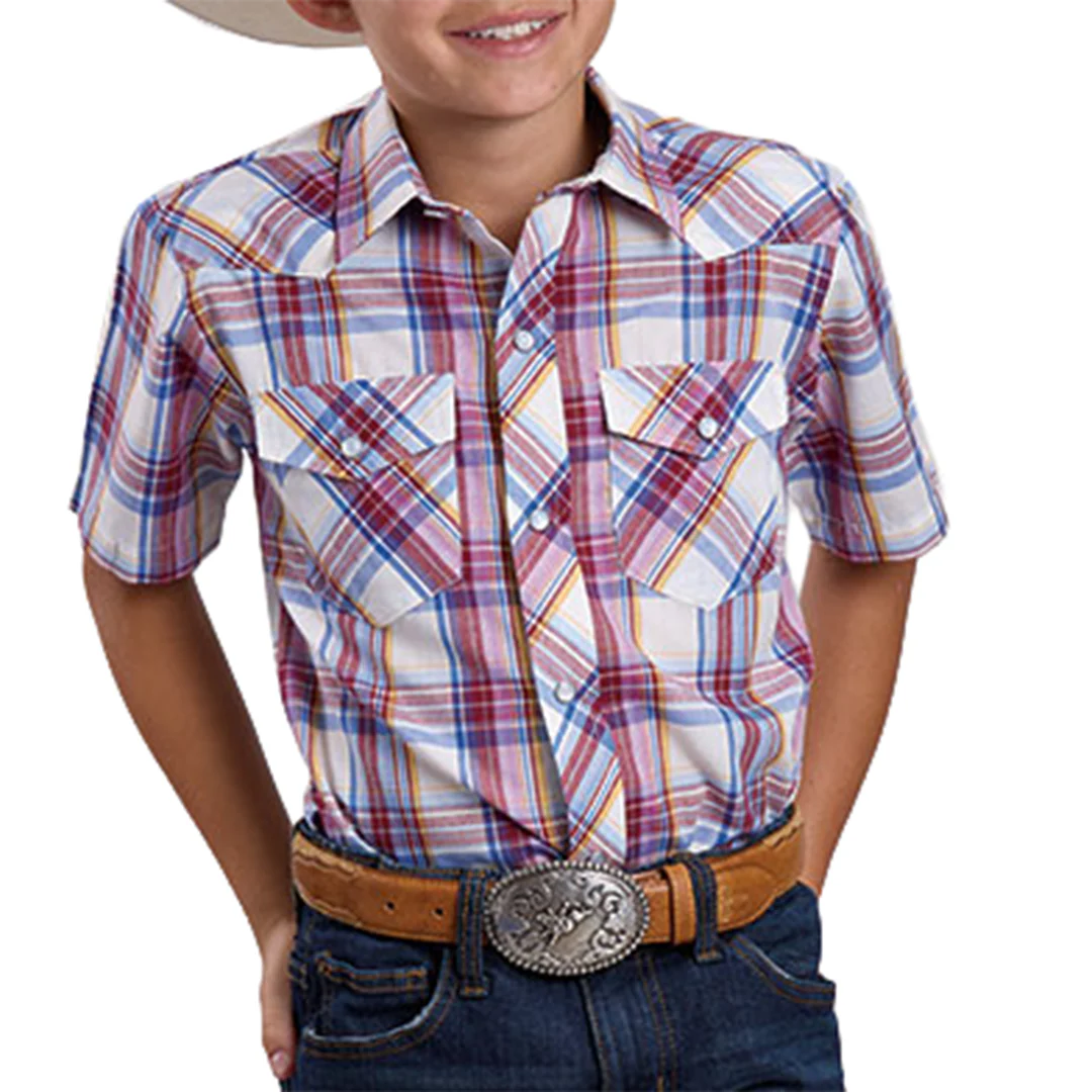 Roper Boys' Plaid Print Short Sleeve Snap Shirt