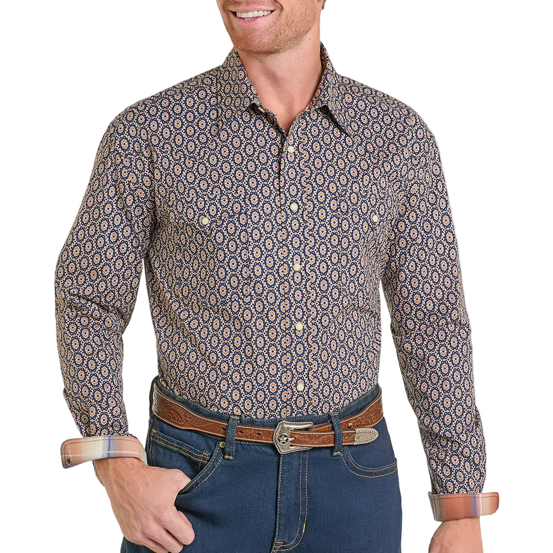 Rough Stock Men's Geometric Print Long Sleeve Snap Shirt