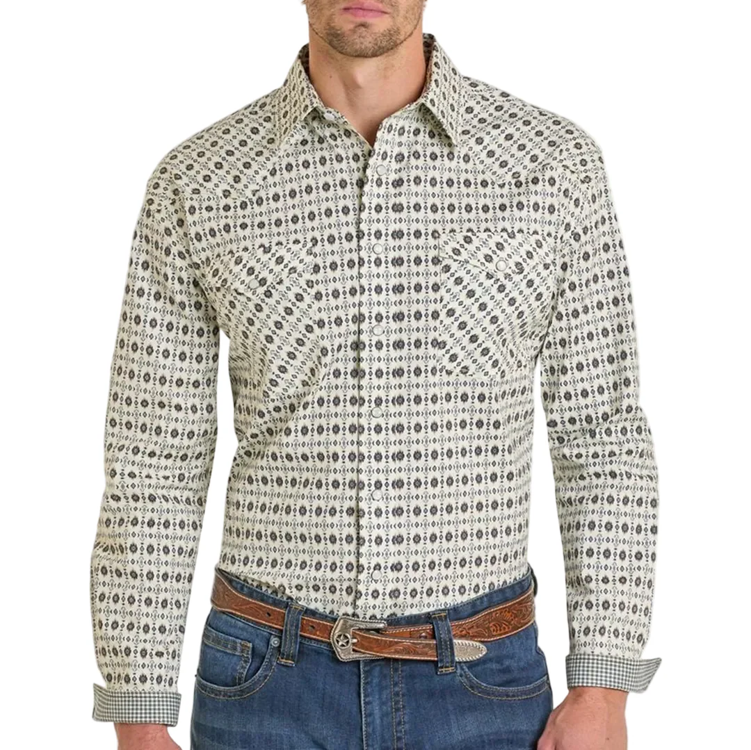 Rough Stock Men's Geometric Print Long Sleeve Snap Shirt