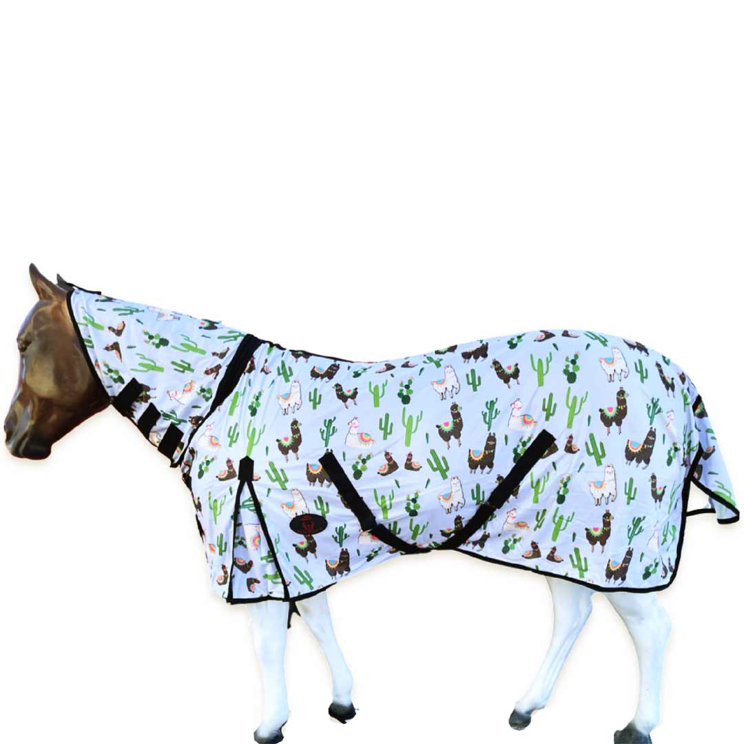 Tech Equestrian Llama Print Fly Sheet with Attached Hood - Image 2
