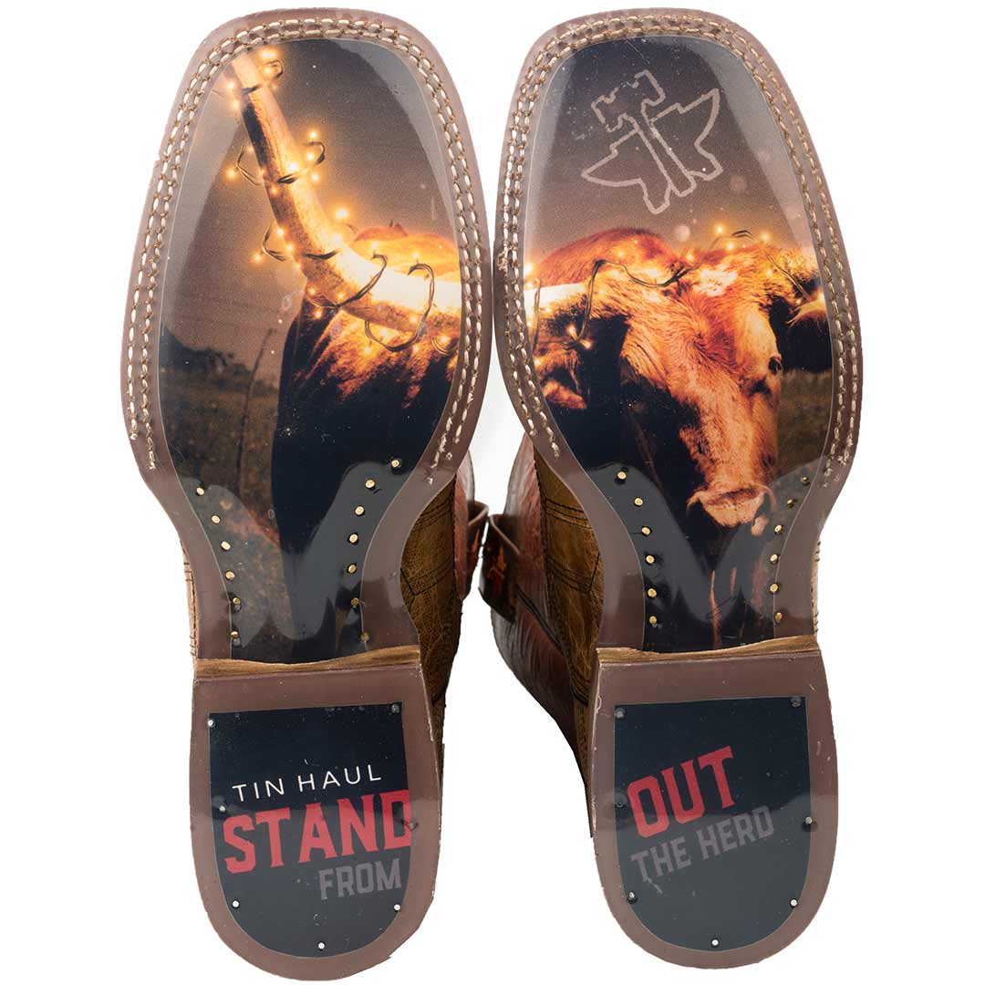 Tin Haul Men's Longhorn Lights Out Cowboy Boots - Image 7