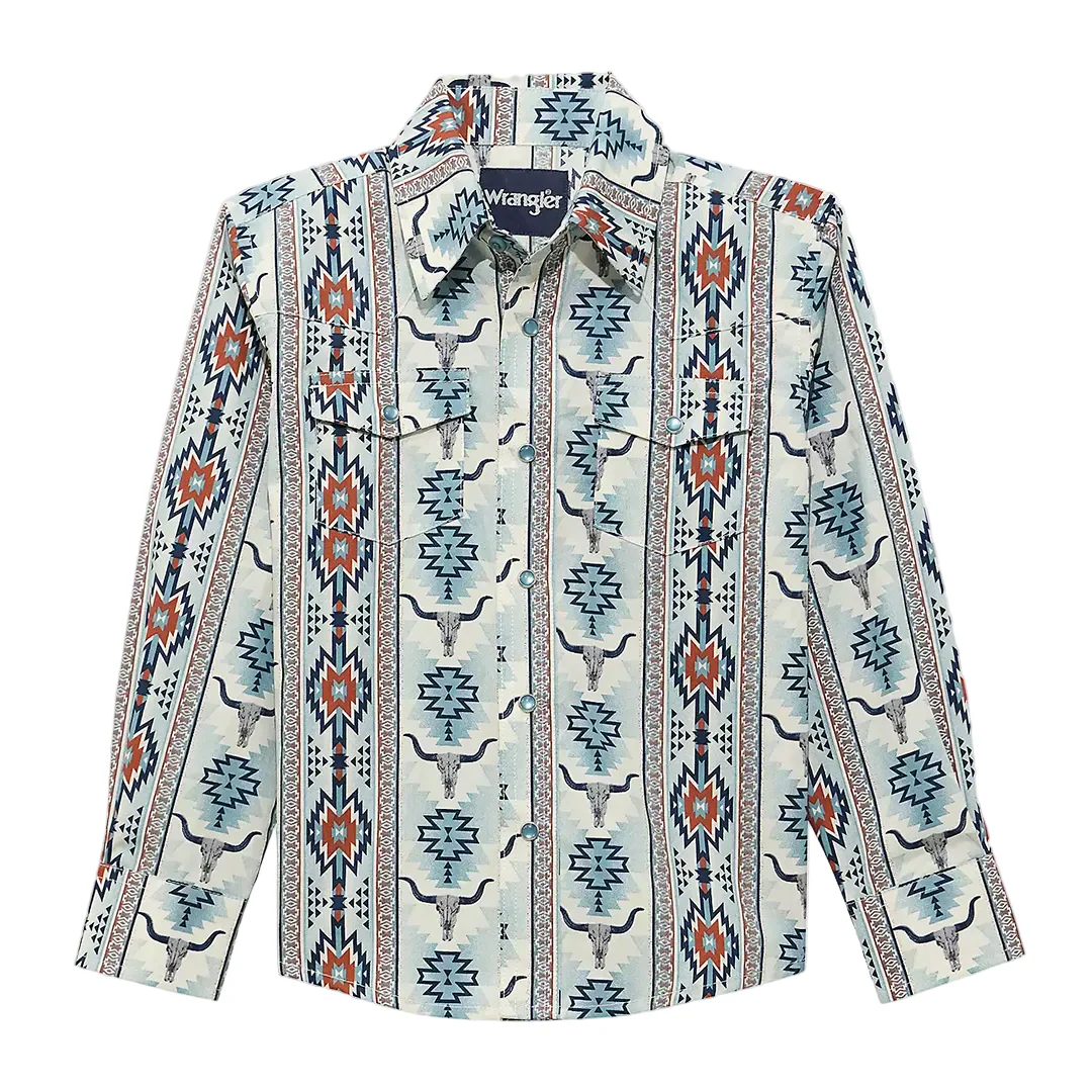 Wrangler Boys' Checotah Aztec Long Sleeve Snap Shirt