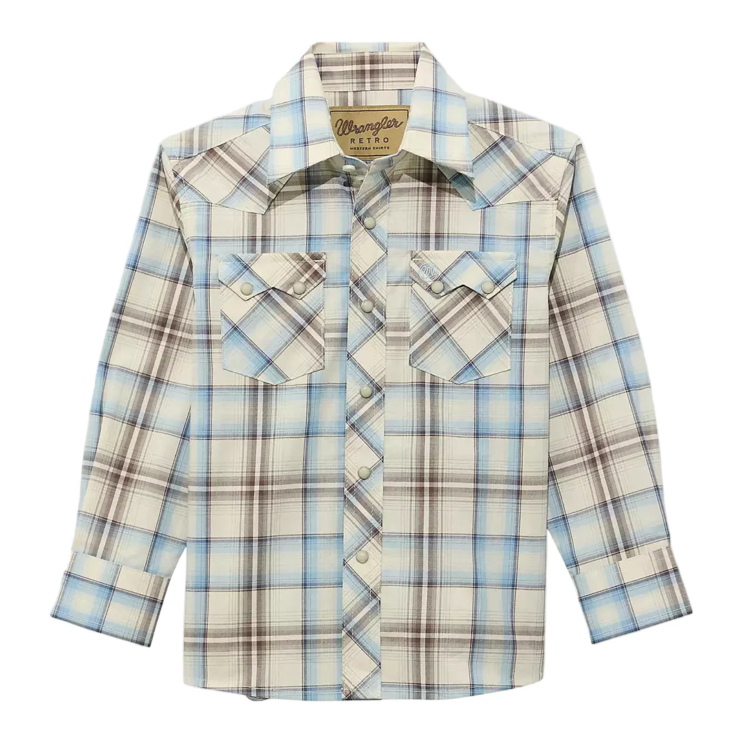 Wrangler Boys' Retro Western Plaid Long Sleeve Snap Shirt