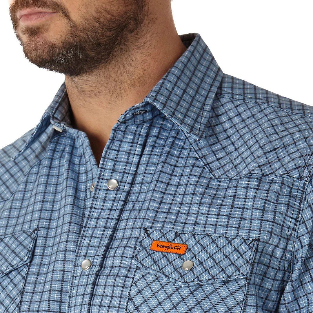 Wrangler Men's Flame Resistant Plaid Long Sleeve Snap Work Shirt - Image 3
