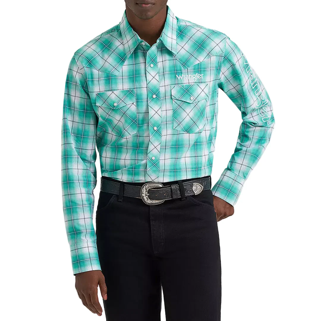 Wrangler Men's Logo Long Sleeve Snap Shirt