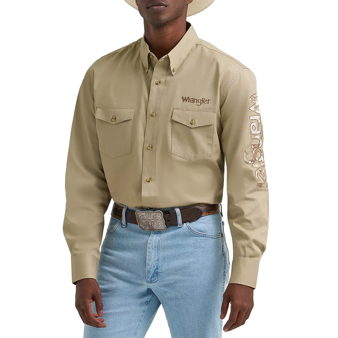 Wrangler Men's Logo Long Sleeve Button Shirt