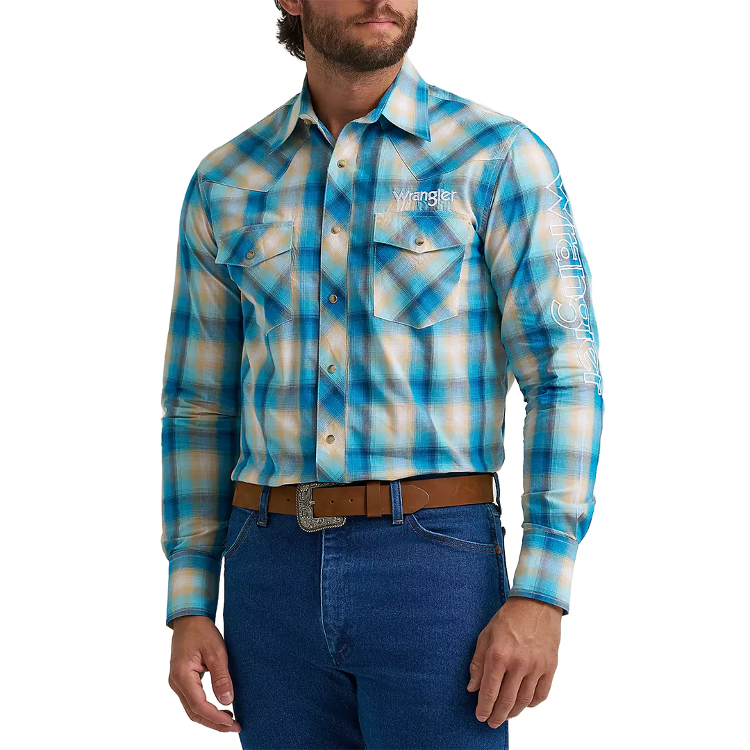 Wrangler Men's Logo Long Sleeve Snap Shirt