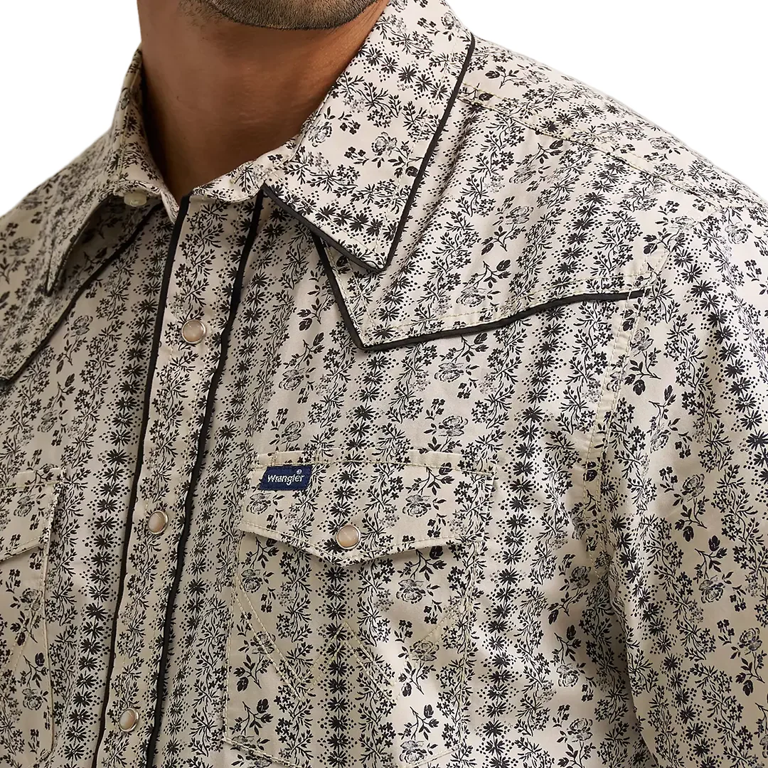 Wrangler Men's Vintage-Inspired Piped Printed Short Sleeve Snap Shirt - Image 3