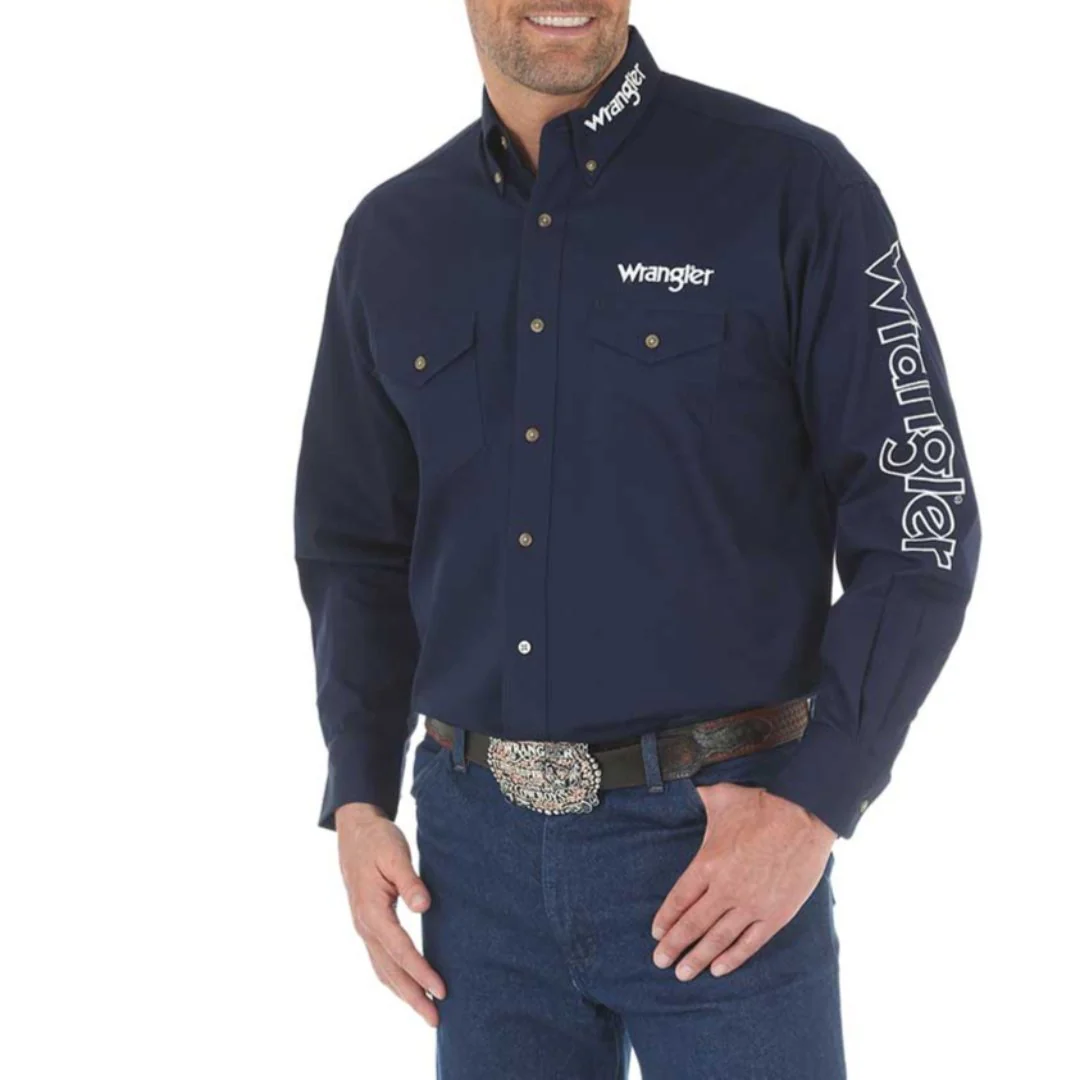 Wrangler Men's Logo Embroidered Long Sleeve Snap Shirt