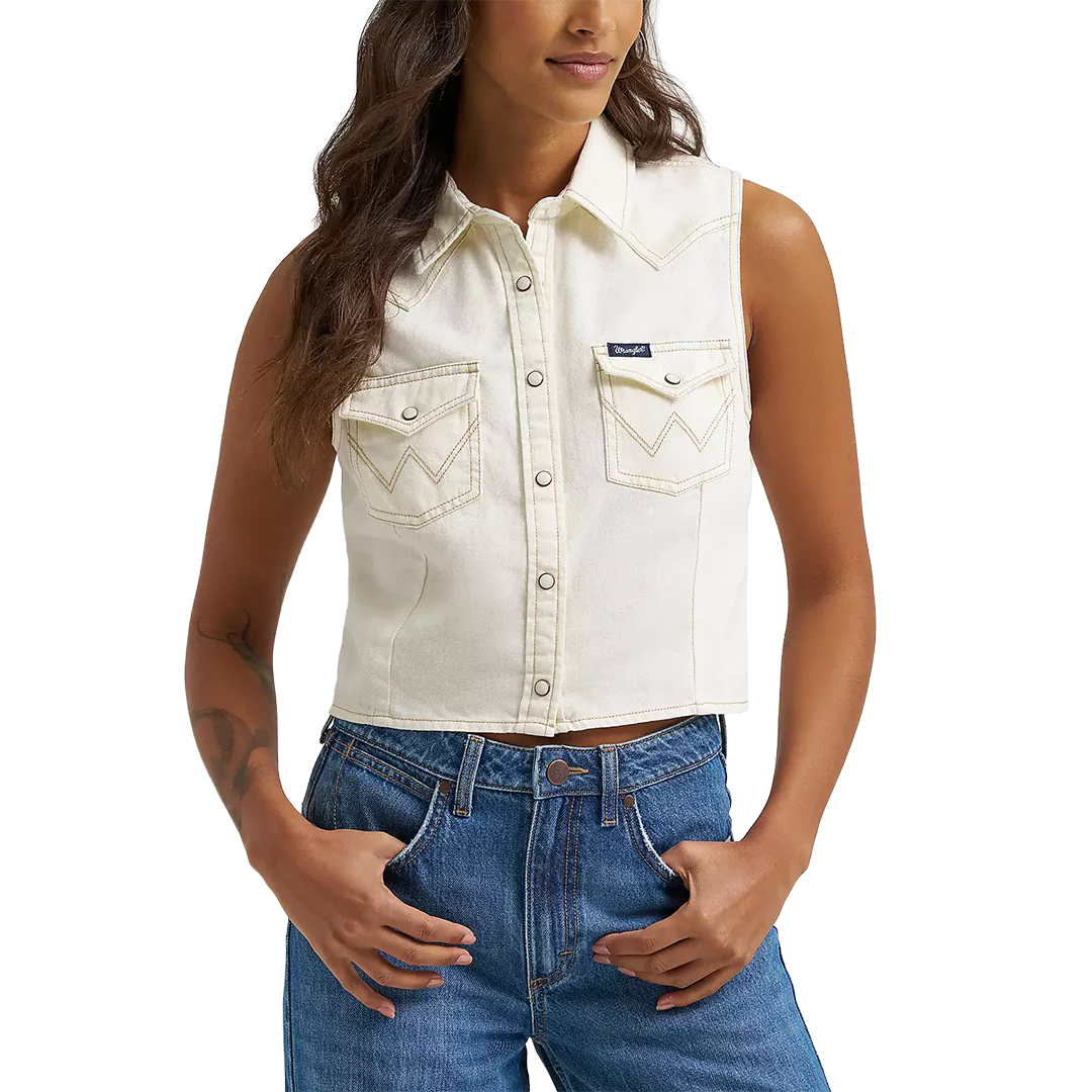 Wrangler Women's Denim Sleeveless Snap Shirt